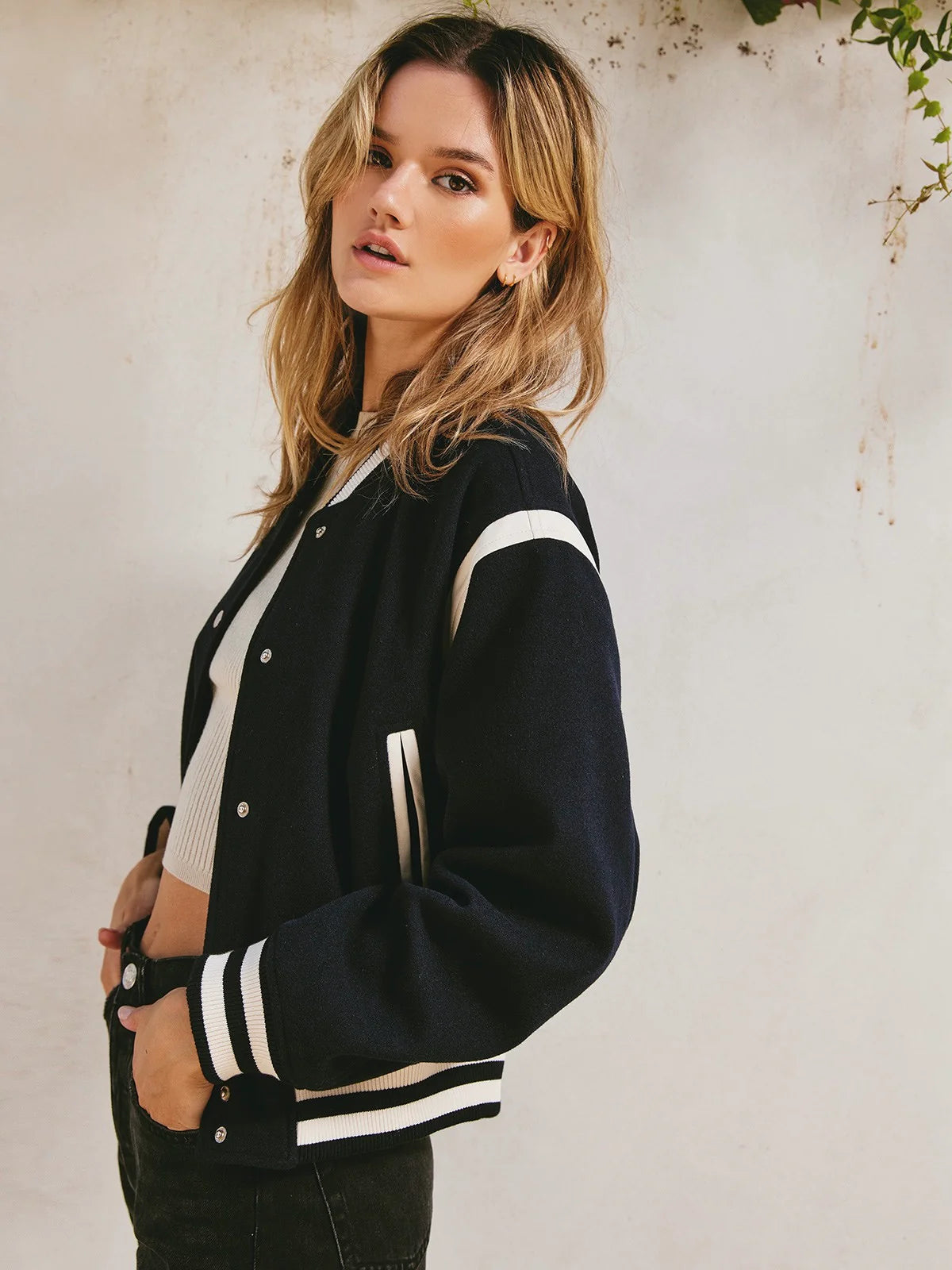 Cropped Varsity Bomber