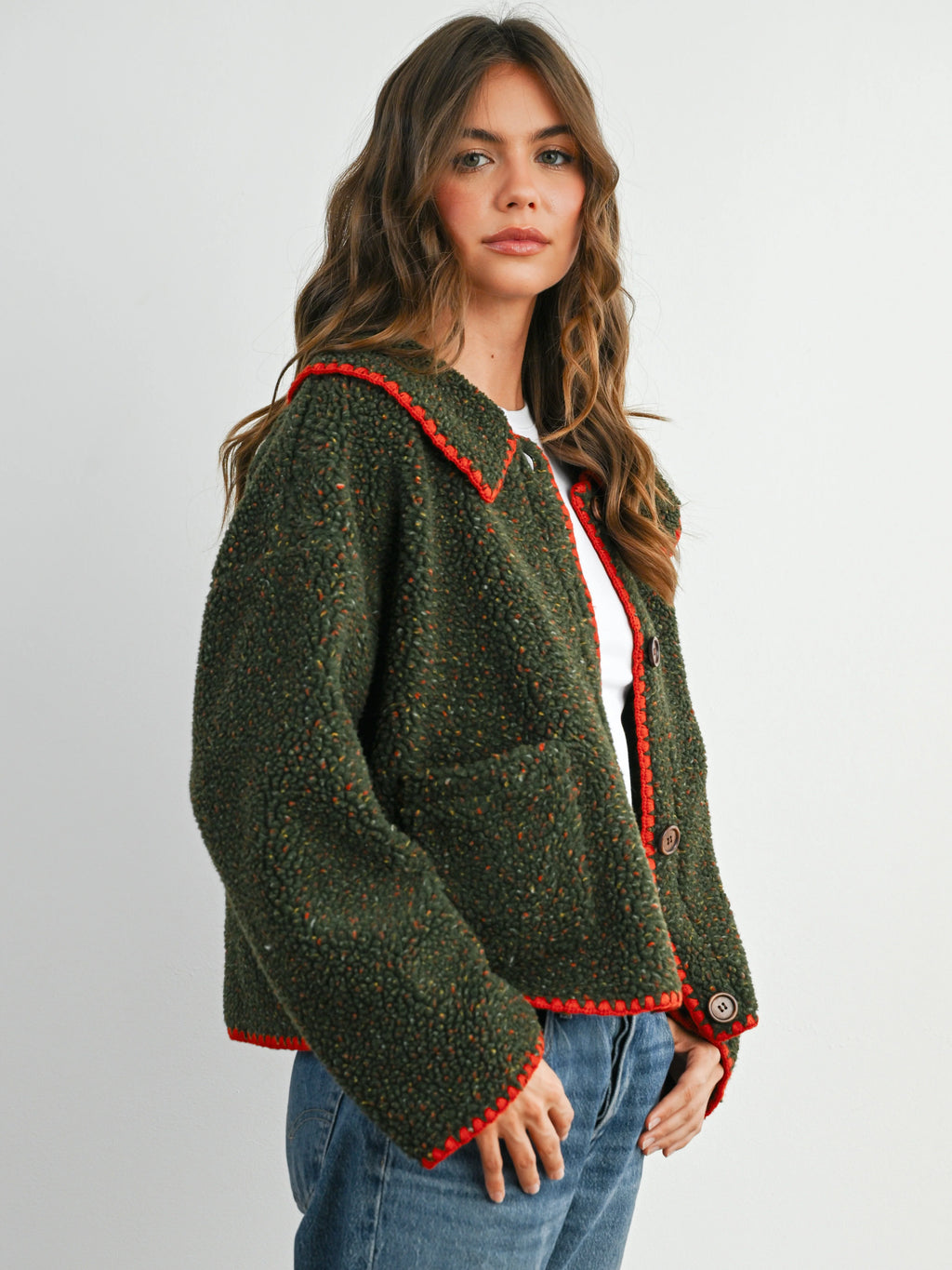 Flecked Fleece Button Jacket