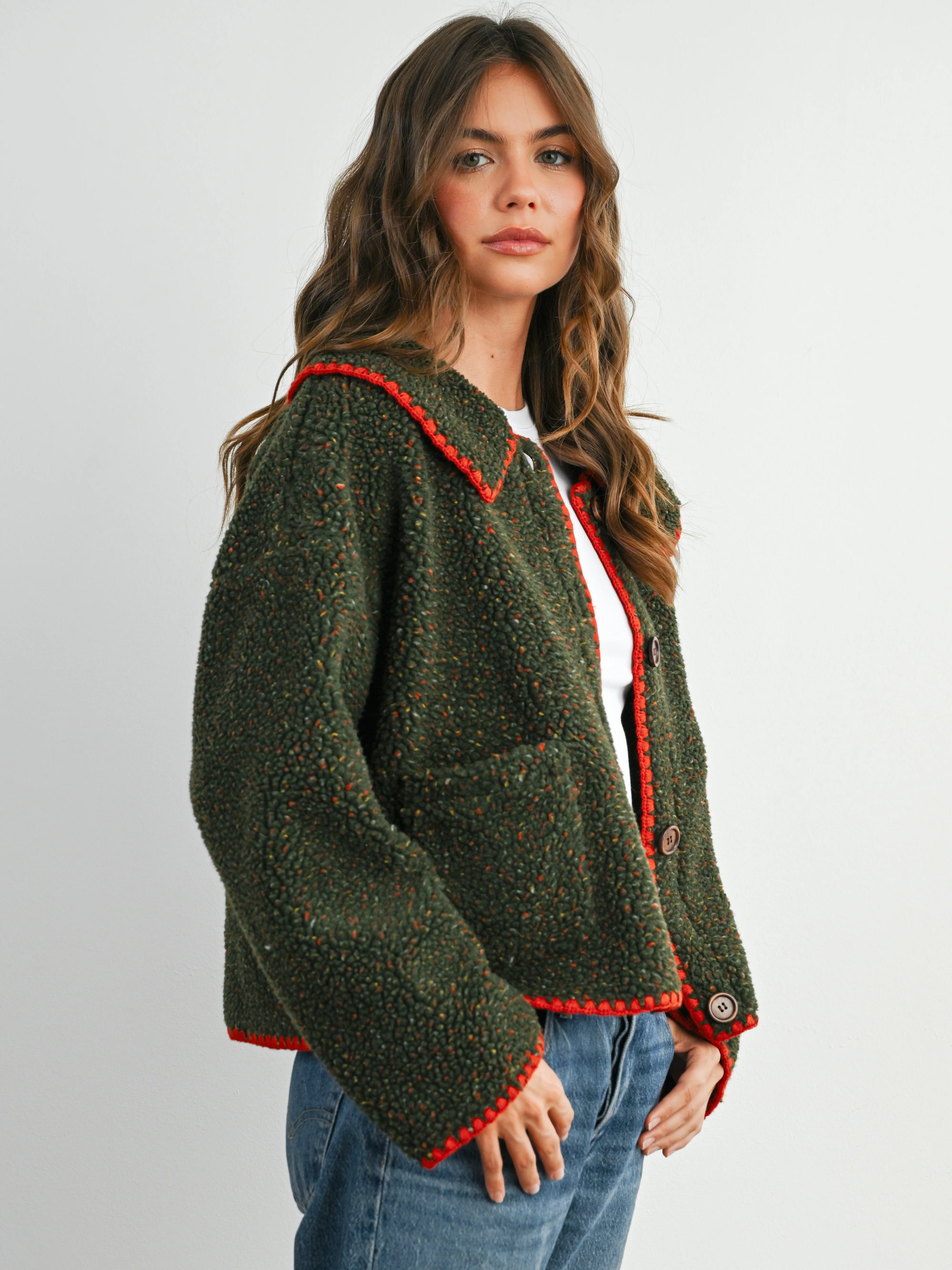Flecked Fleece Button Jacket
