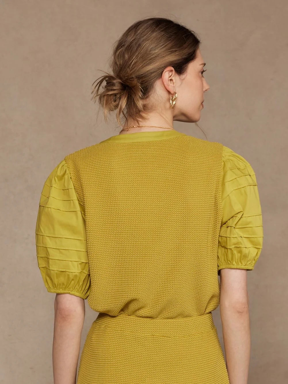 Pintuck Sleeve Textured Knit Top