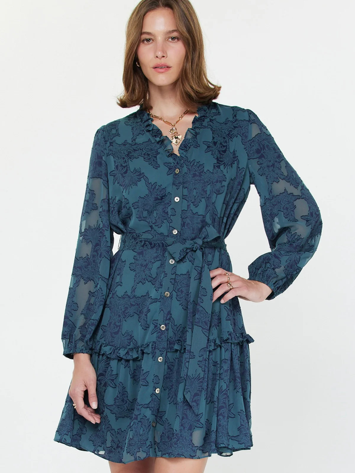 Rayna Ruffled Jacquard Mini Dress