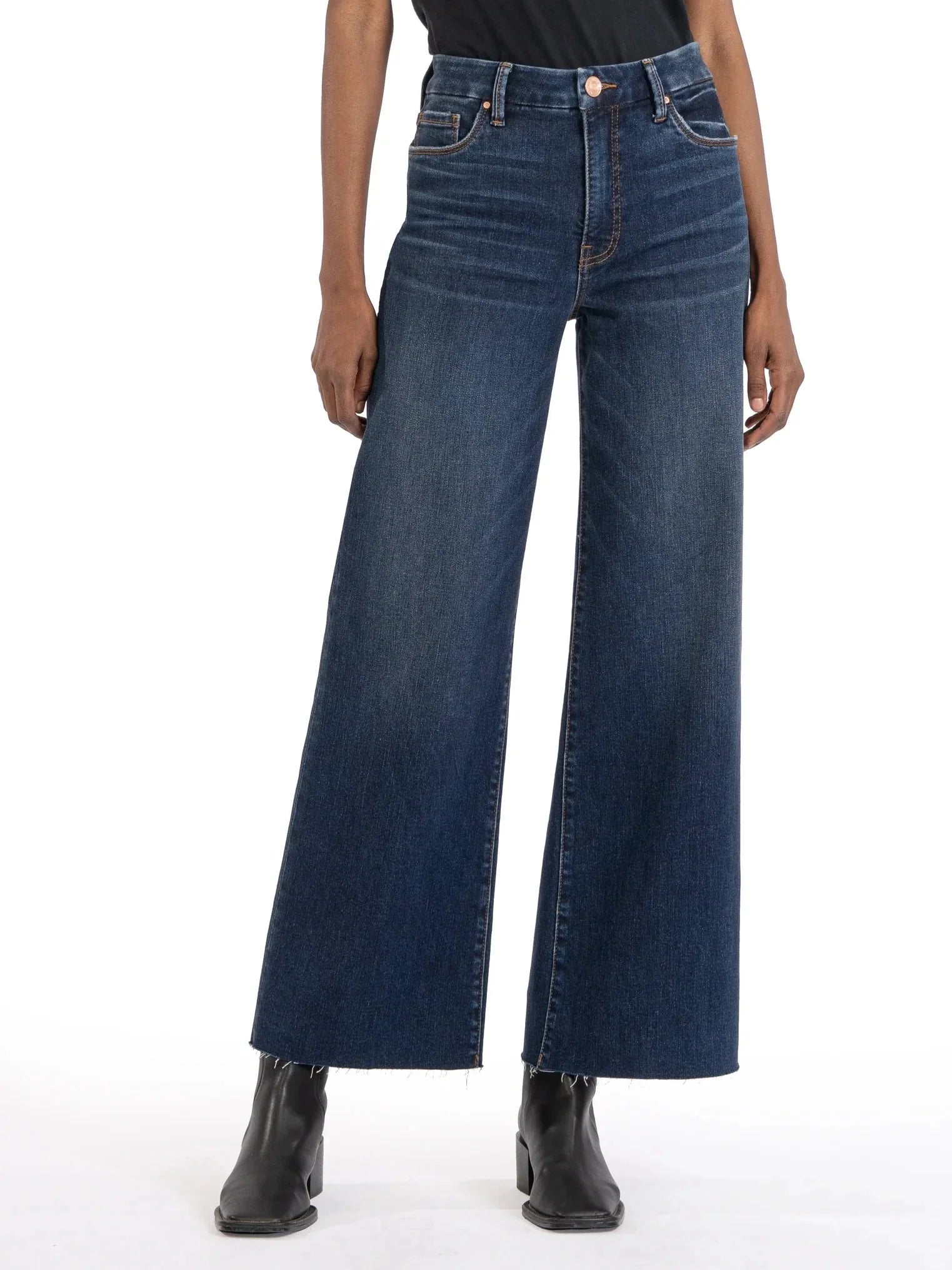 Kut Jeans : Meg High Rise Fab Ab Wide Leg Raw Hem