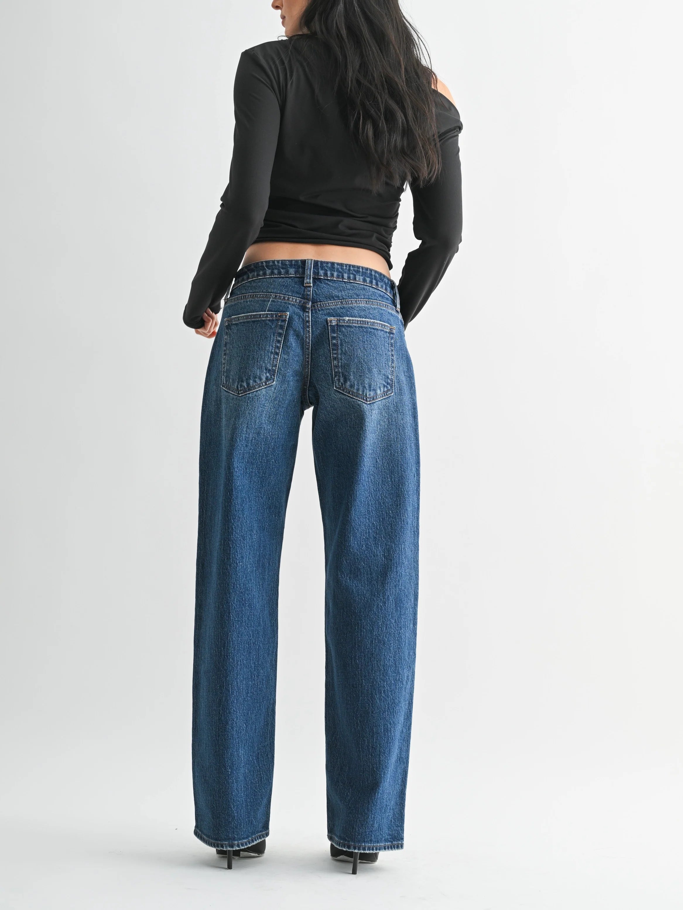 Just Black Denim : Low Rise Studded Baggy Jean