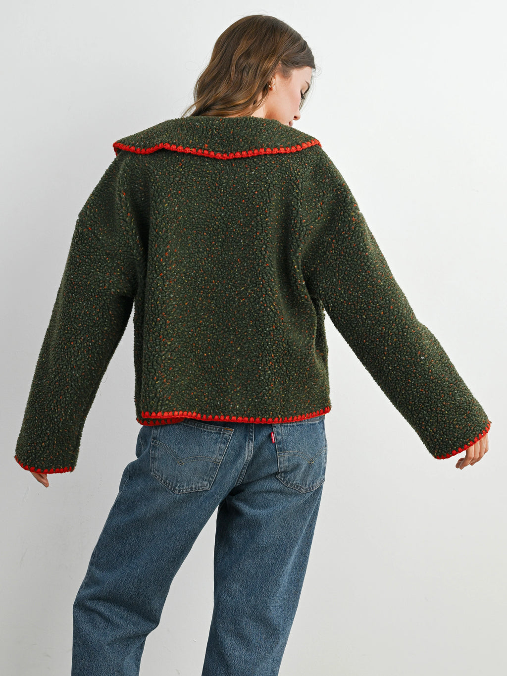 Flecked Fleece Button Jacket