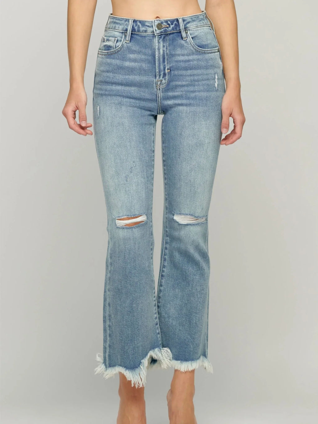 Happi Jeans : High Waist Super Fray Crop Flare