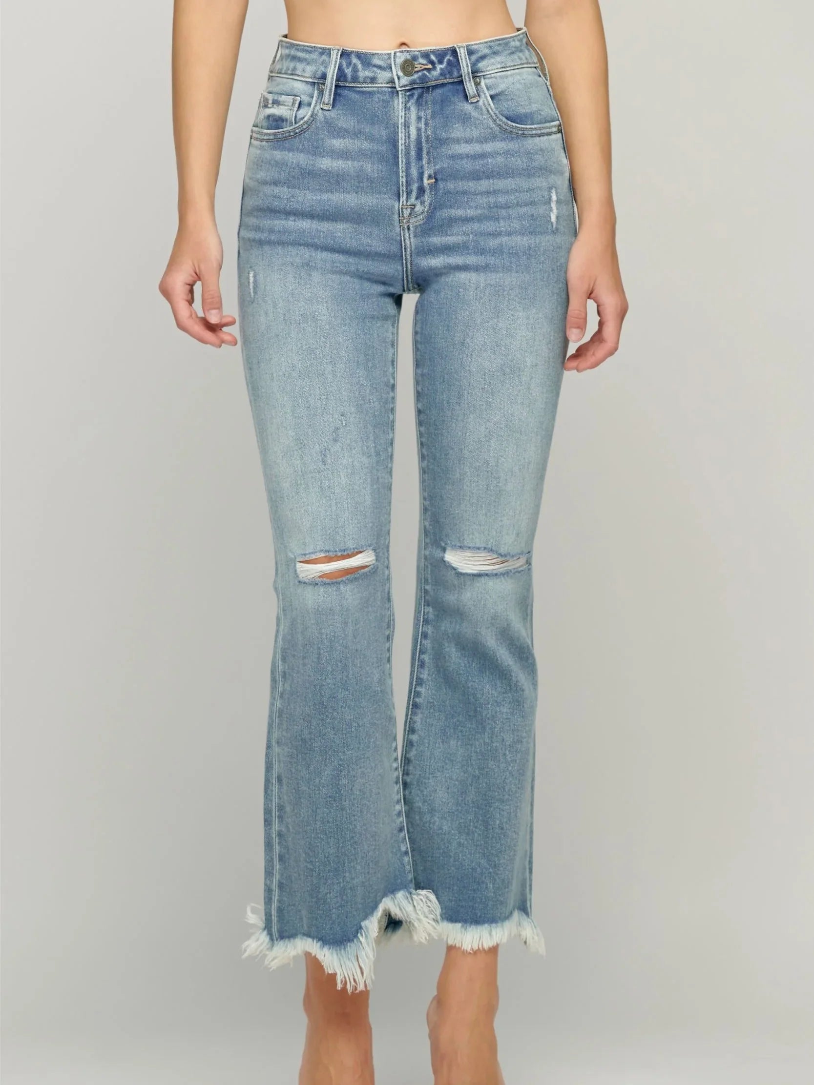 Happi Jeans : High Waist Super Fray Crop Flare