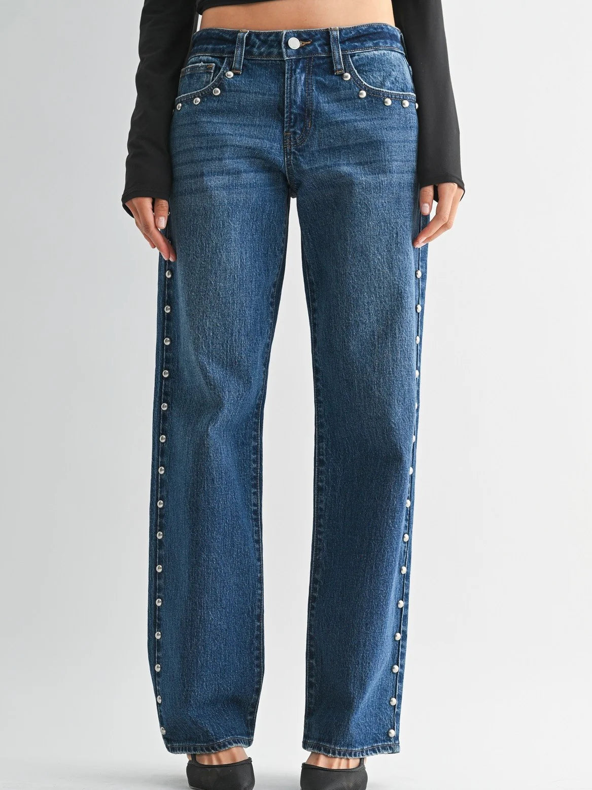 Just Black Denim : Low Rise Studded Baggy Jean