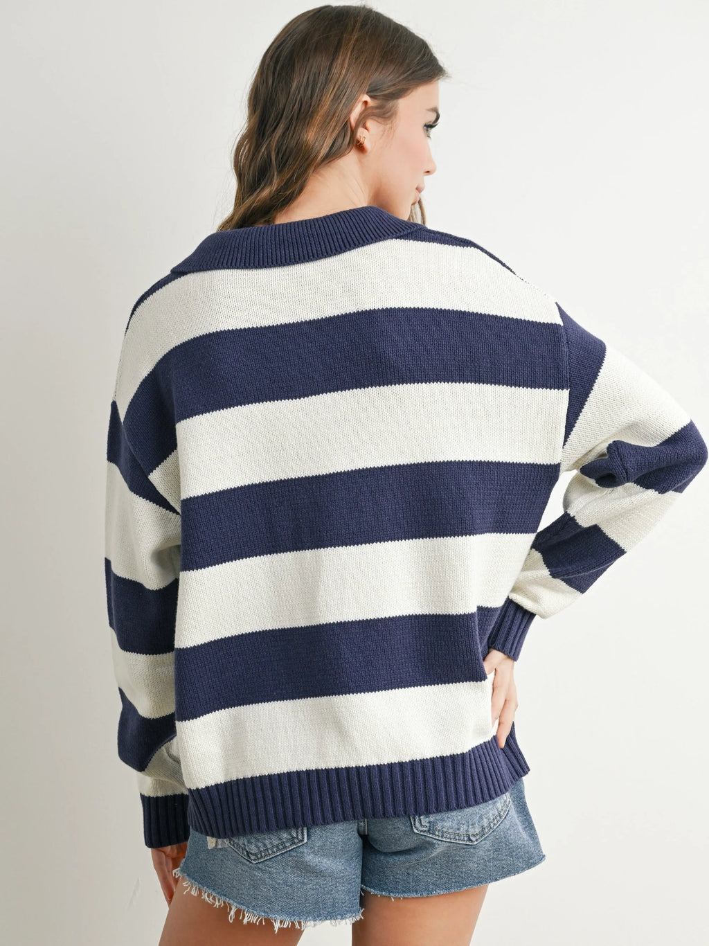 Wide Striped Polo Sweater