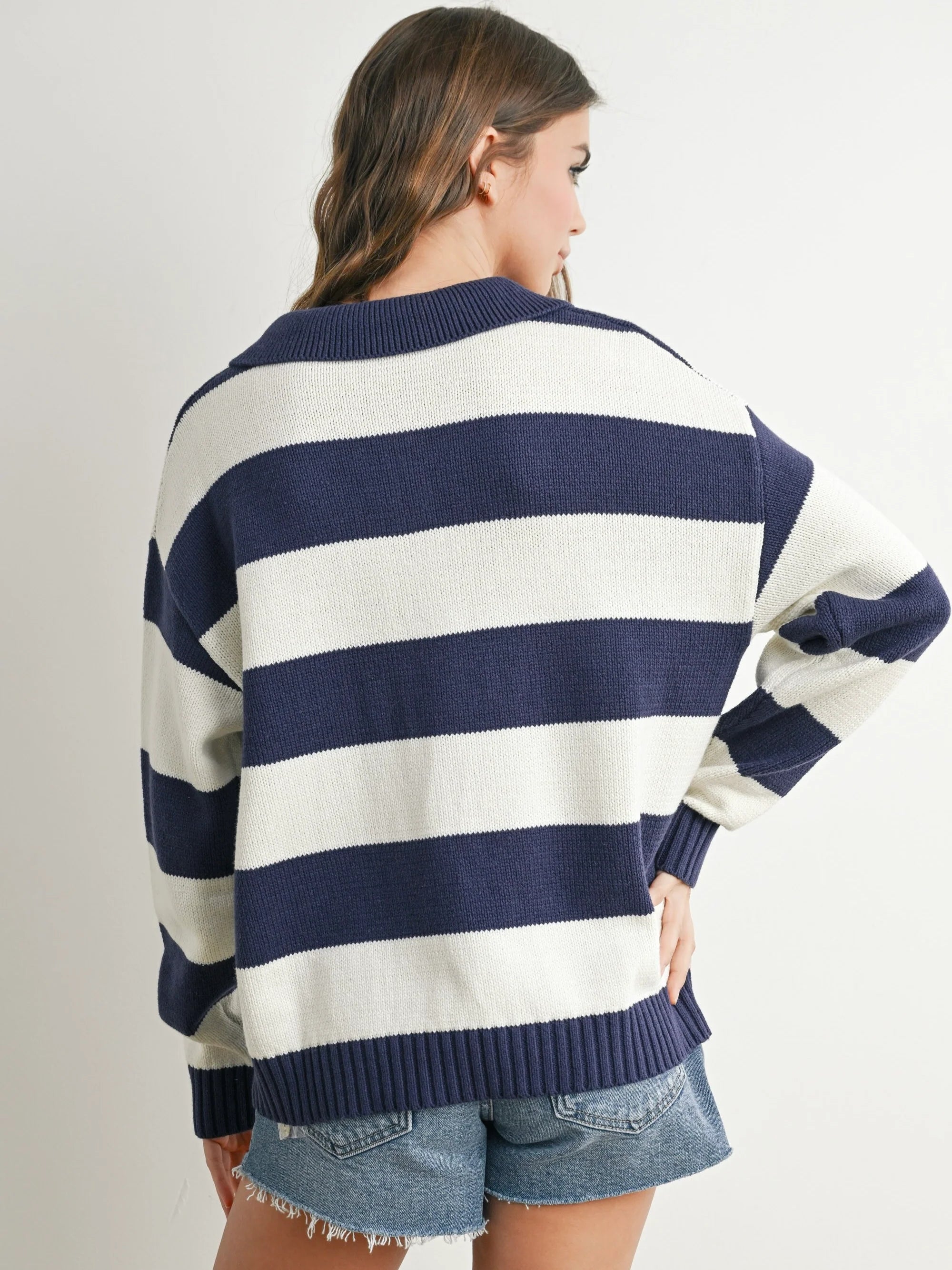 Wide Striped Polo Sweater