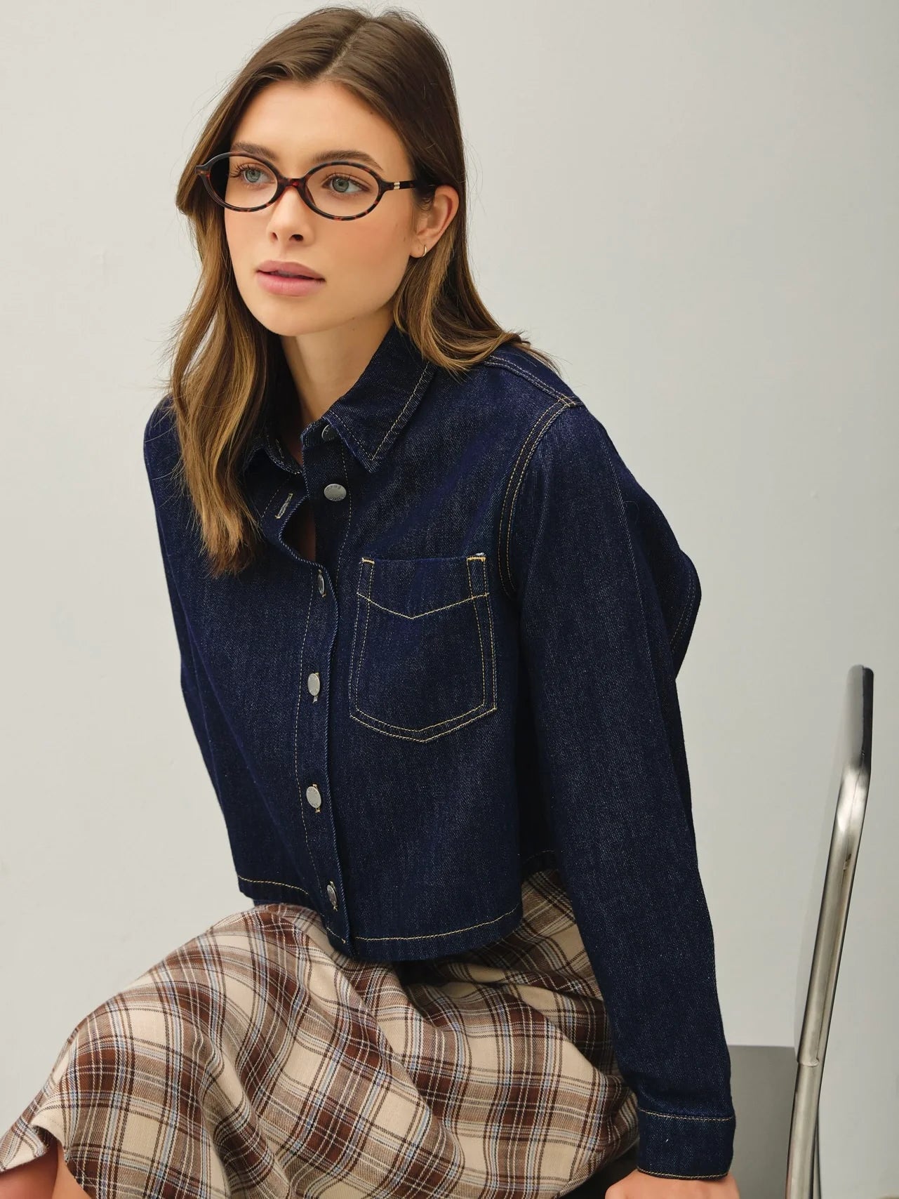 Cropped Cut Denim Shacket