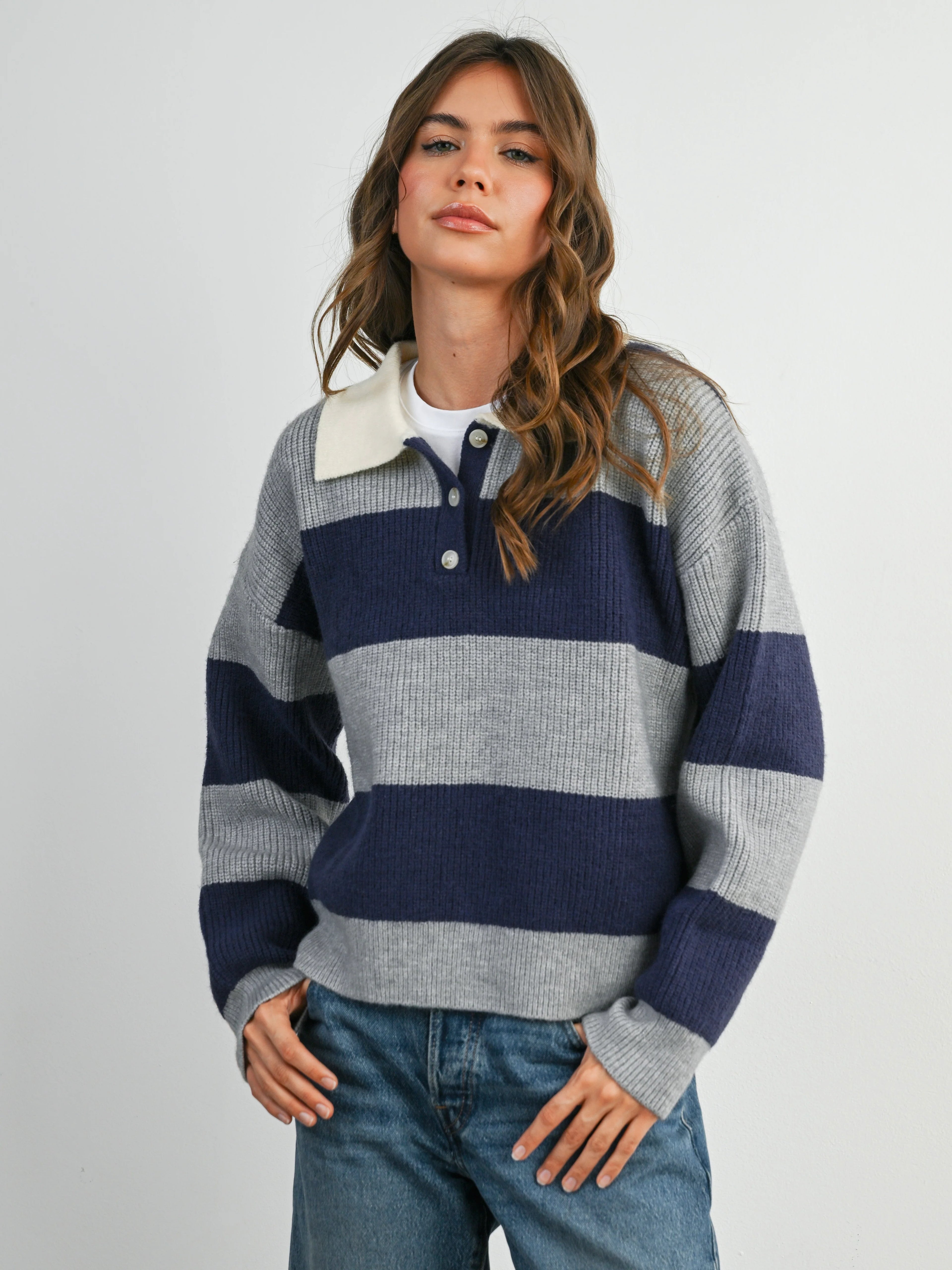 Contrast Collar Rugby Sweater