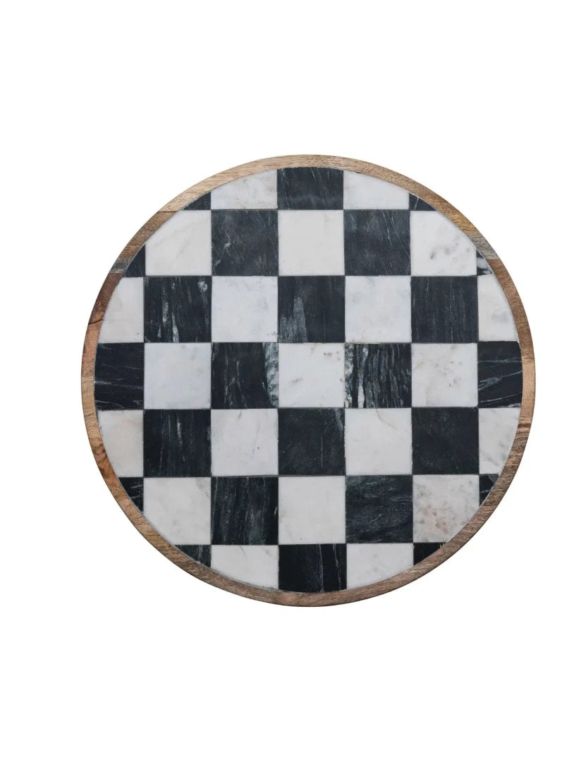 Mango Wood & Marble Check Lazy Susan