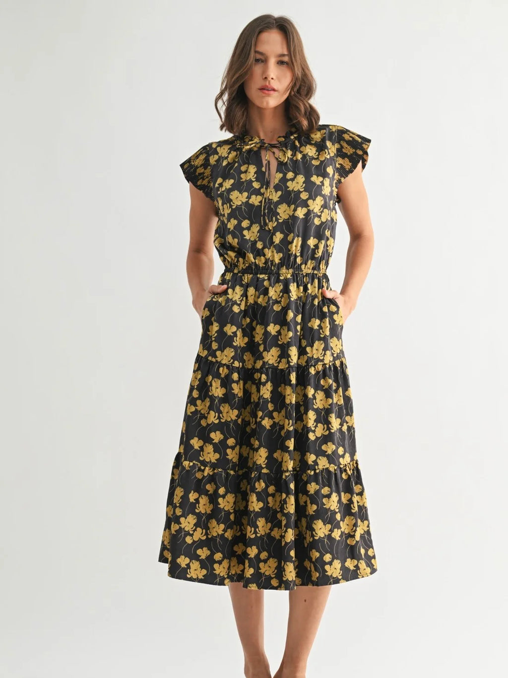 Shamea Satin Ruffle Midi Dress