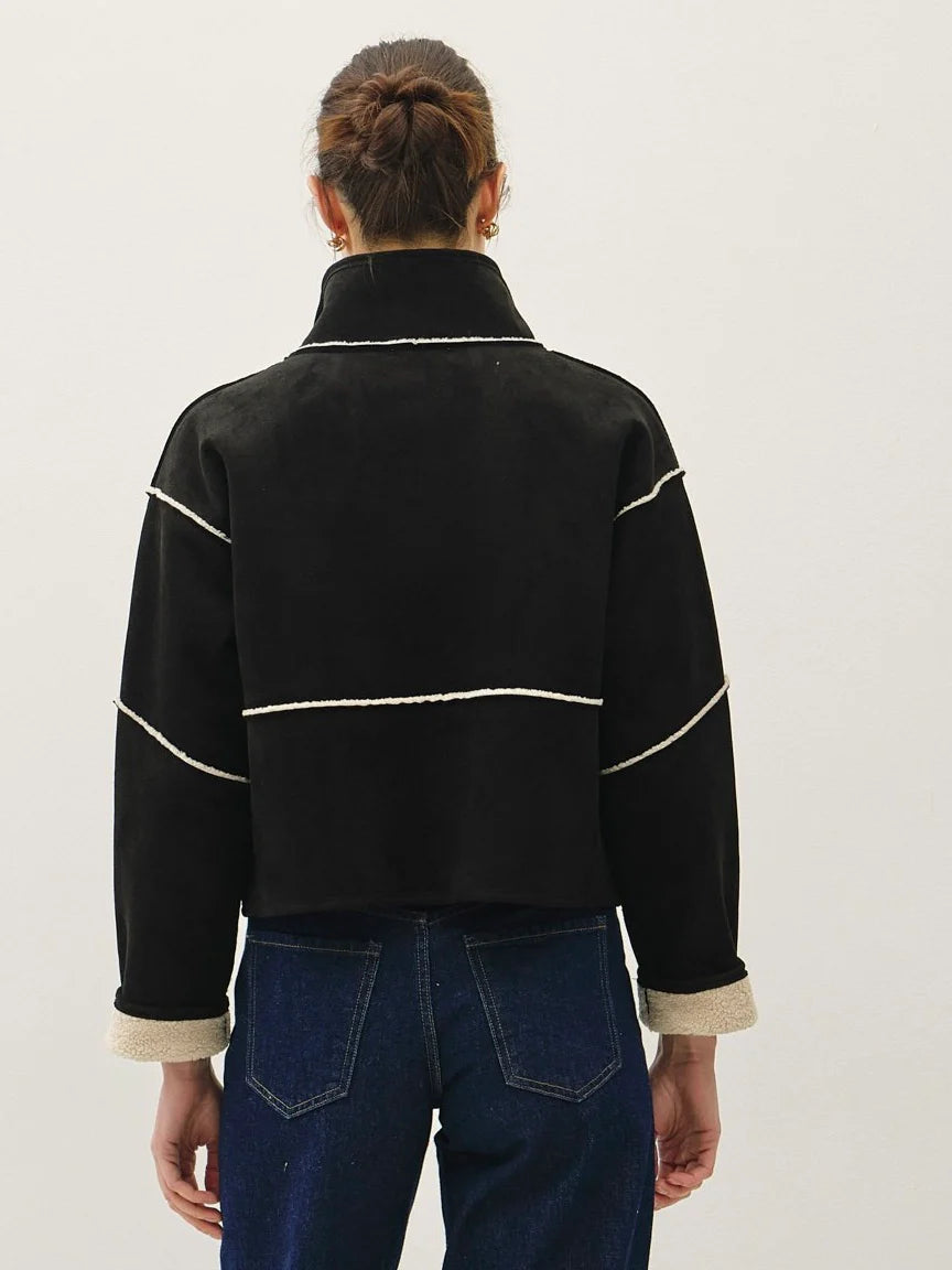 Faux Suede Sherpa Lined Boxy Jacket