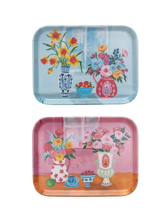 Bamboo Tray - Flowers in Vase