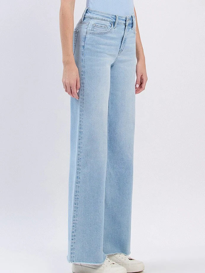 Vervet : High Rise Comfort Stretch Raw Hem  Wide Leg Jean