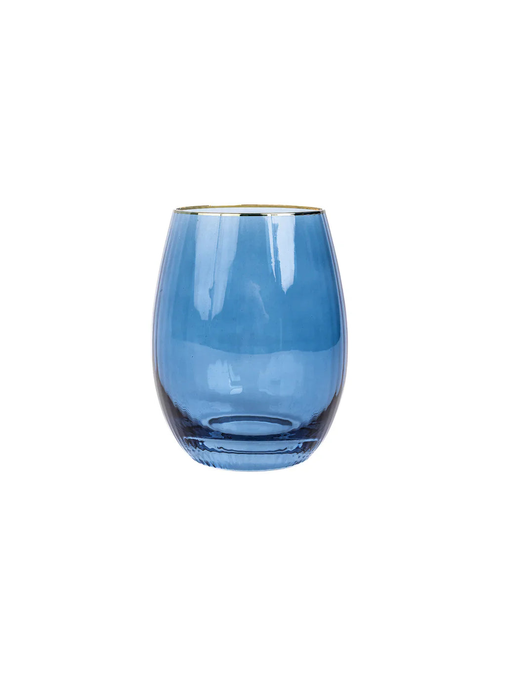 Ribbed Blue Stemless Wine Glass