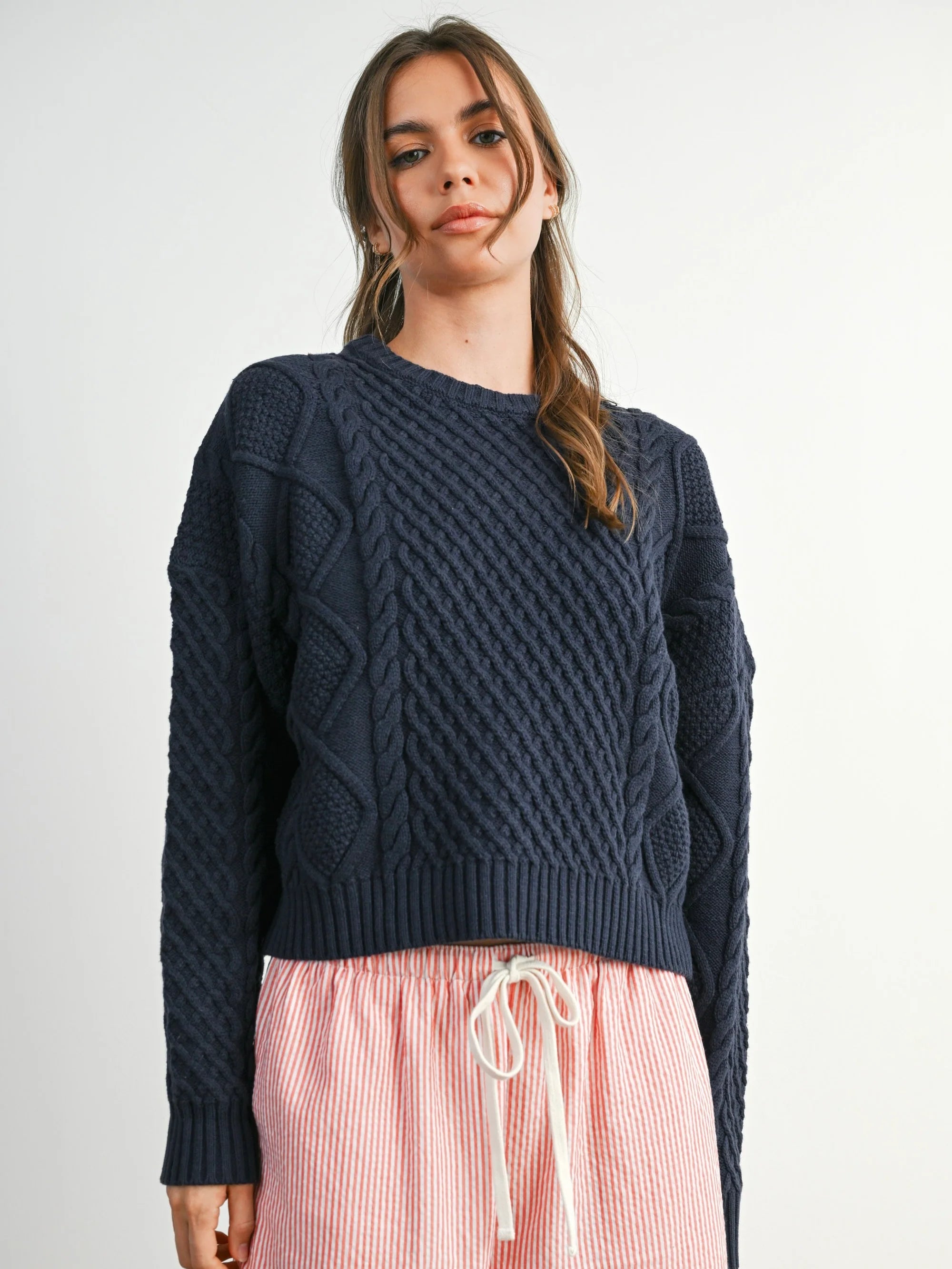 Cabled Argyle Pullover Sweater