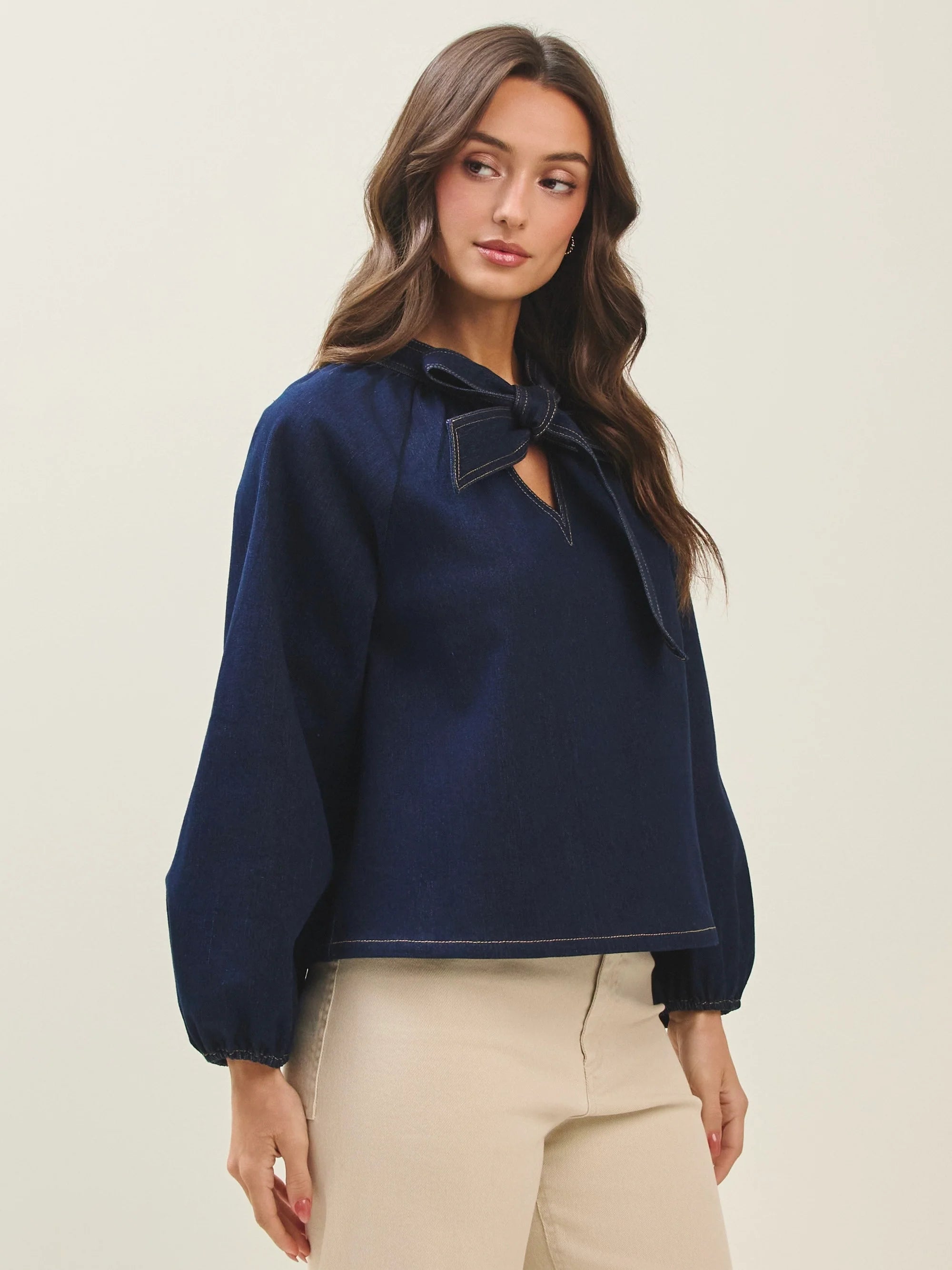 Bow Denim Blouse