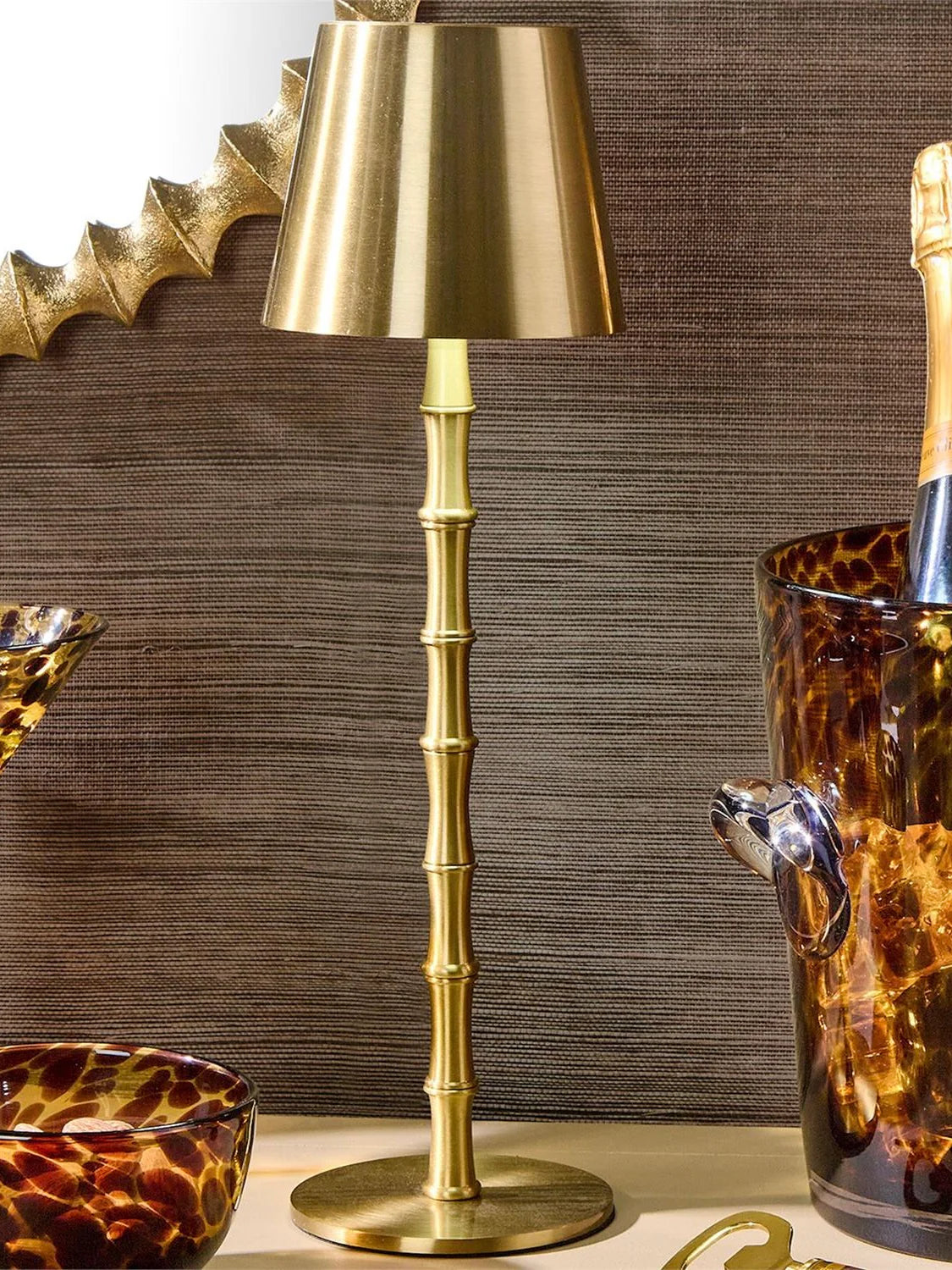 LED Cordless Gold Bamboo Table Lamp