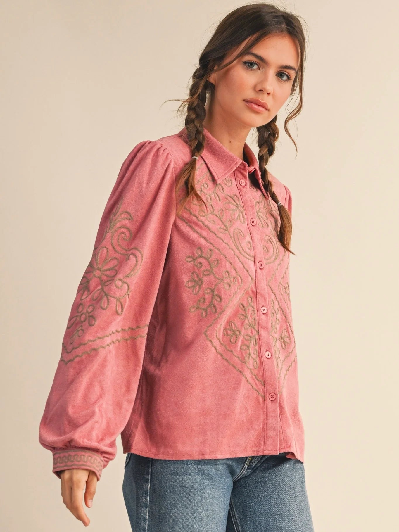Carolina Suede Embroidered Top