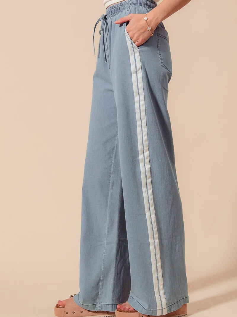 Mid Rise Denim Track Pants