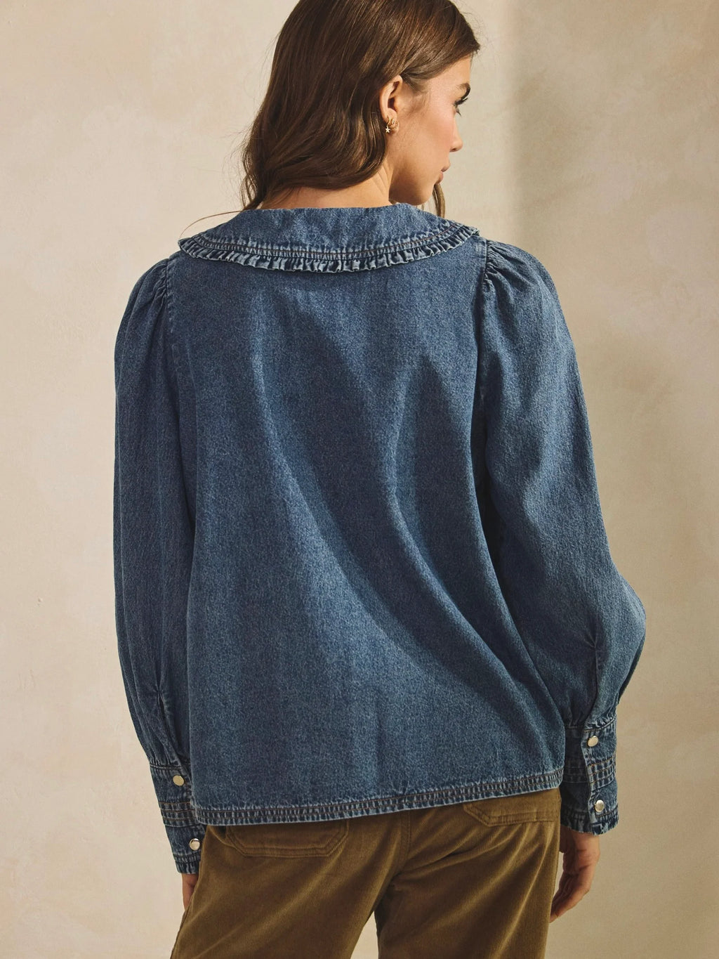 Vintage Washed Denim Sailor Collar Top