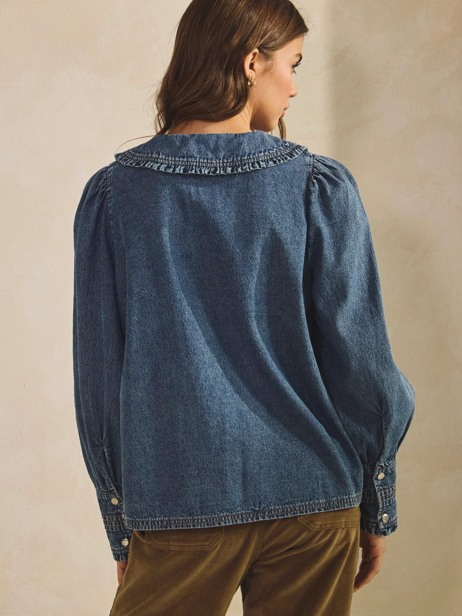 Vintage Washed Denim Sailor Collar Top