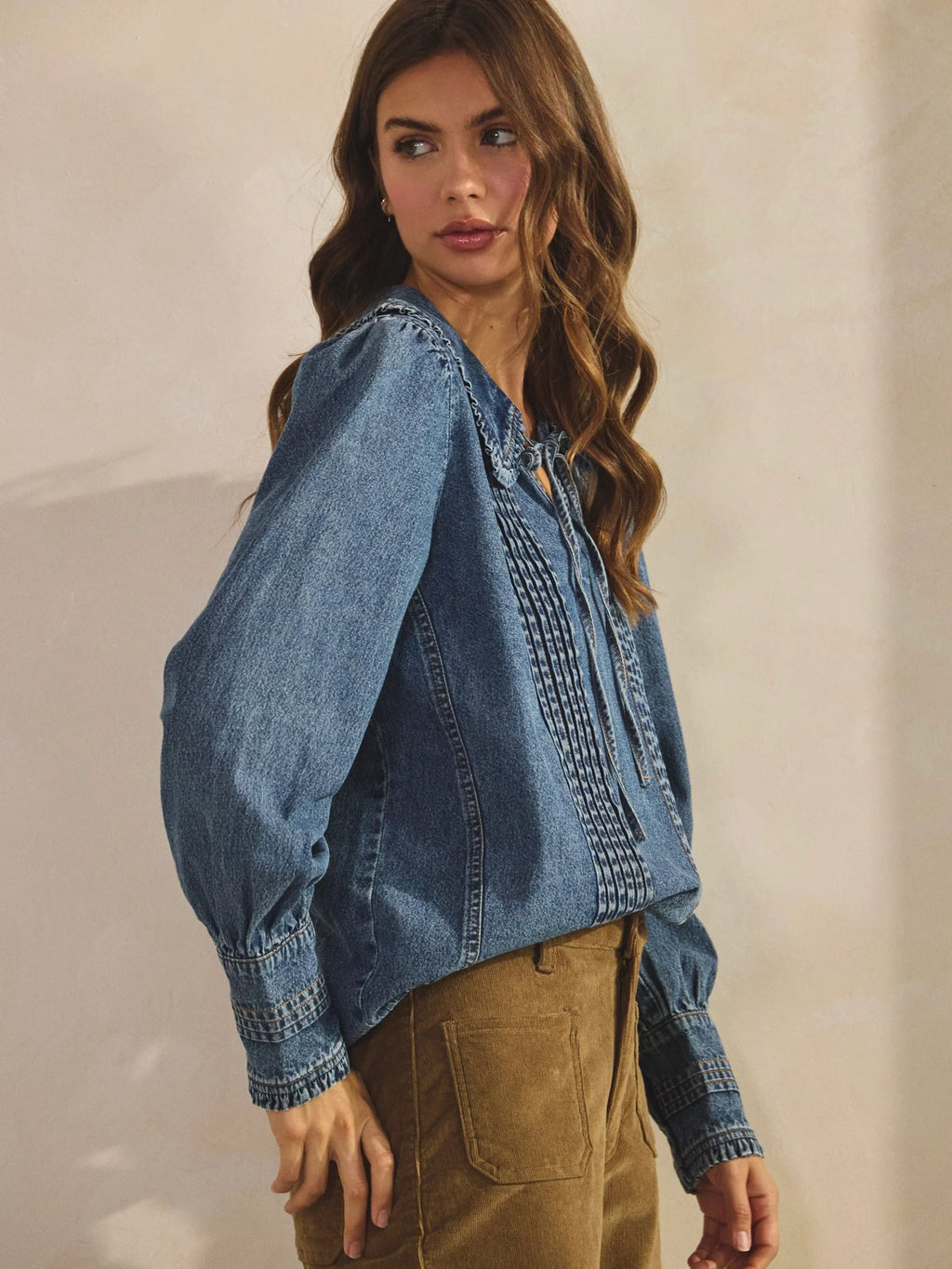 Vintage Washed Denim Sailor Collar Top