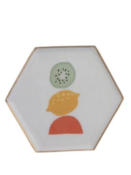Small Haxagon Citrus Enameled Tray