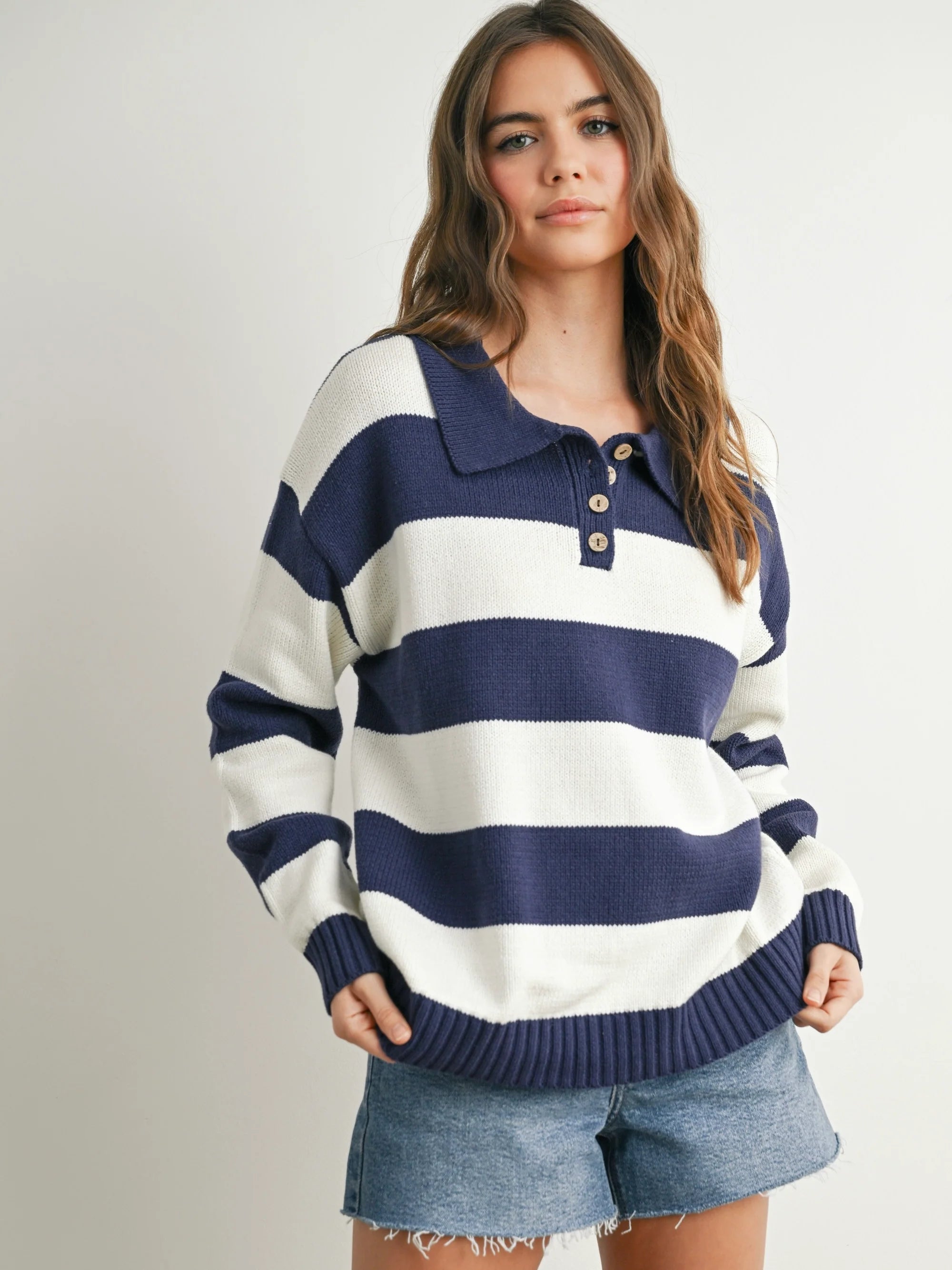Wide Striped Polo Sweater