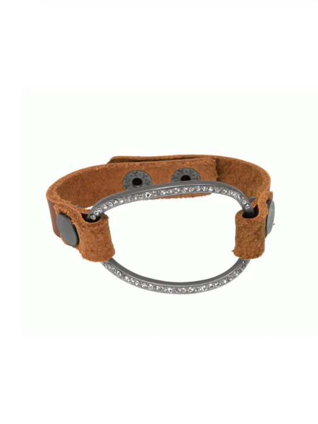 Camel Leather with Crystal Oval Bracelet
