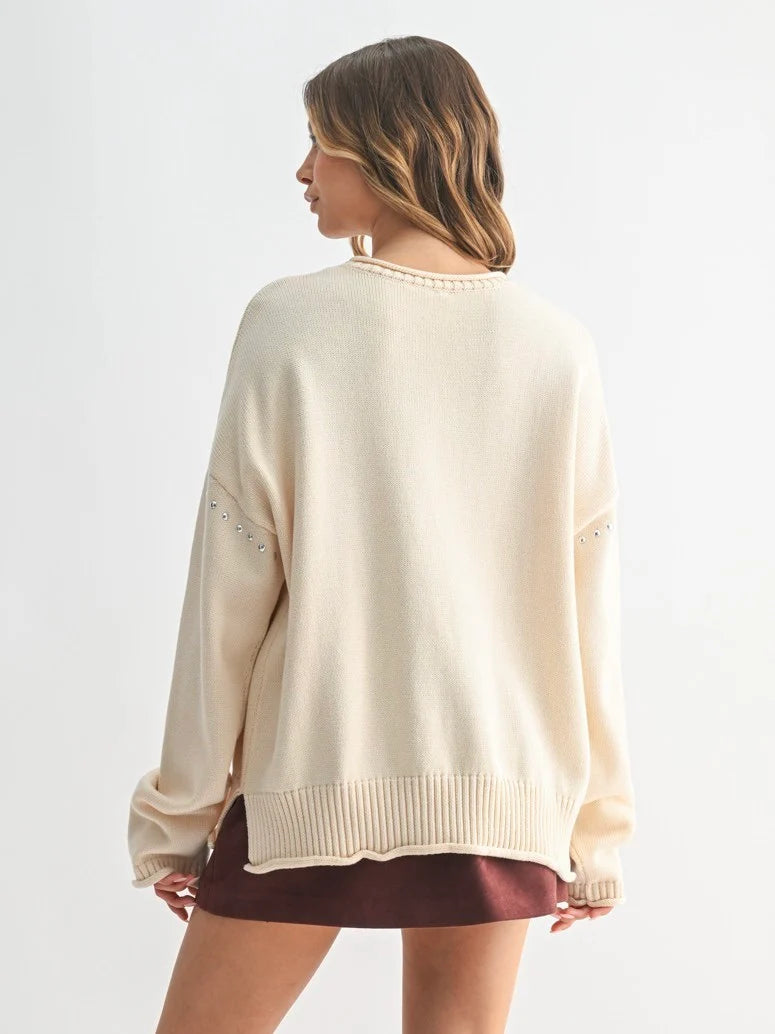 Studded Drop Shoulder Sweater
