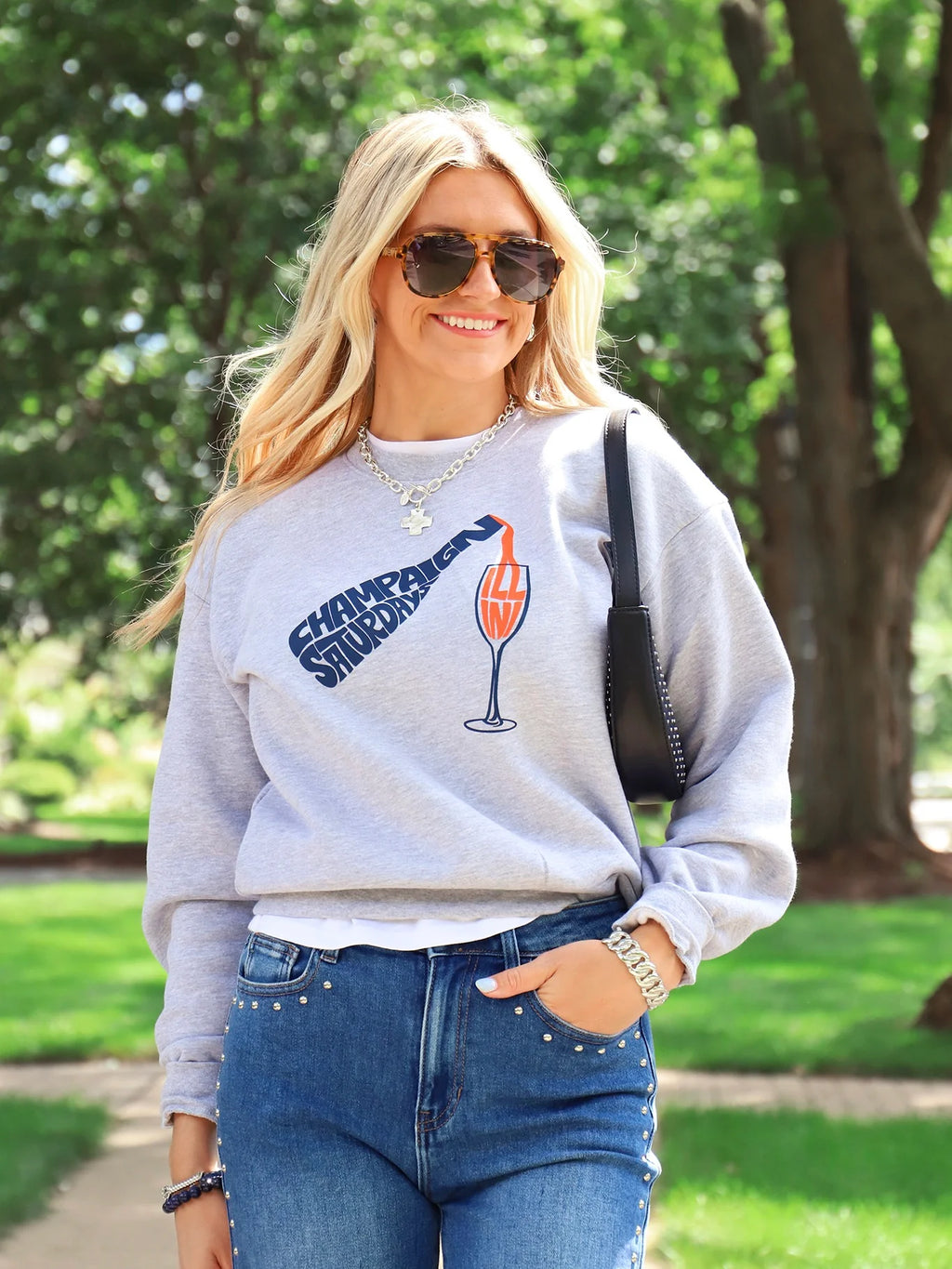 Champaign Saturdays Cropped Raglan Terry Sweatshirt
