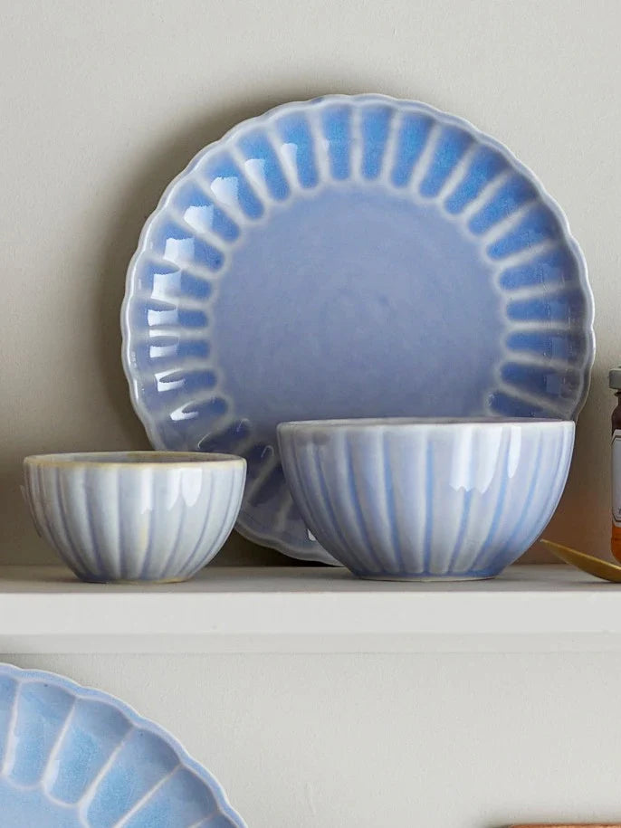 Stoneware Ribbed Reactive Glaze Bowl