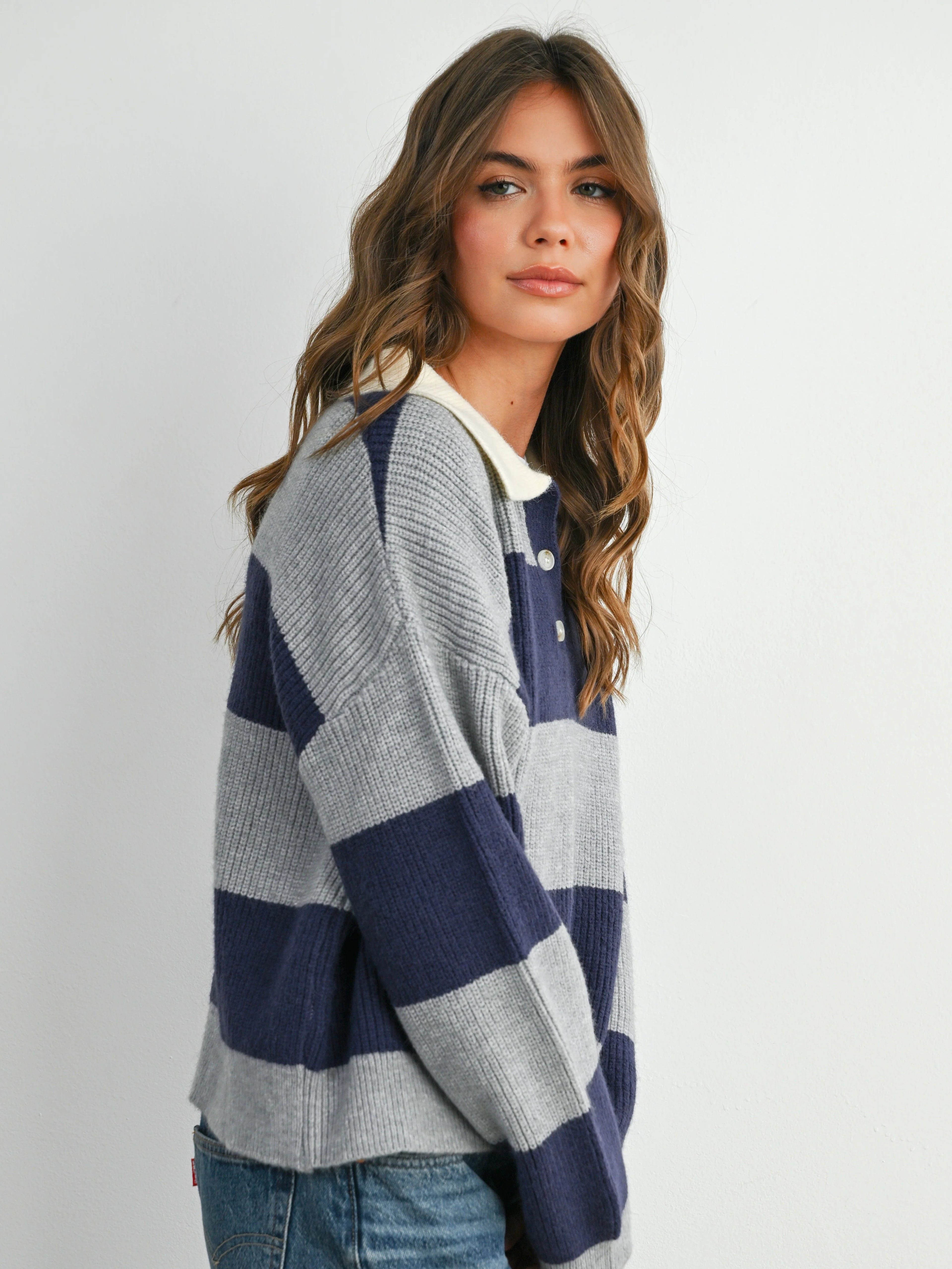 Contrast Collar Rugby Sweater