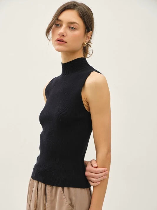 Ribbed Turtleneck Sleeveless Sweater