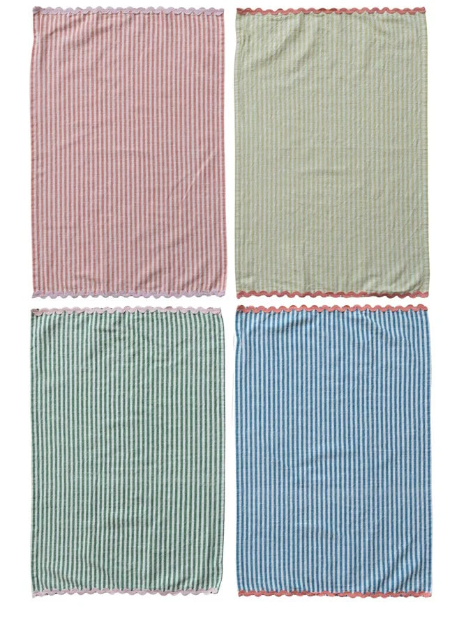 Ric Rac Trim Striped Tea Towel