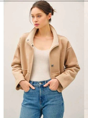 Faux Suede Sherpa Lined Boxy Jacket