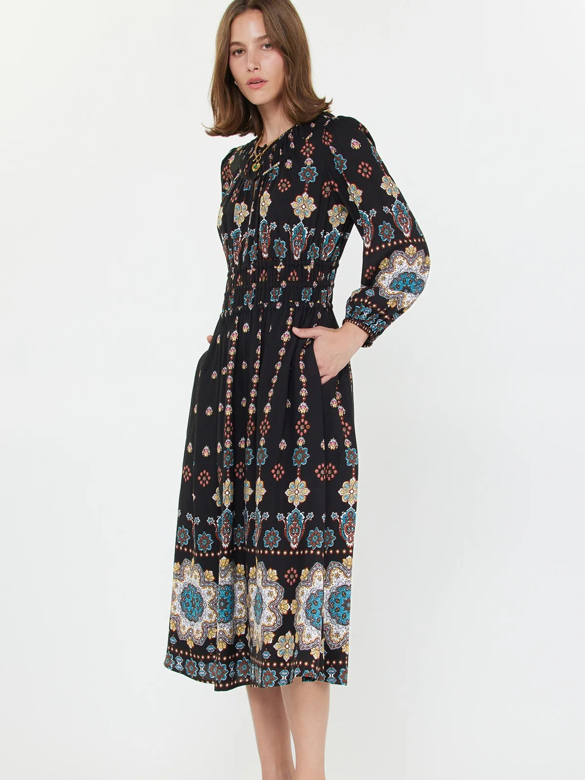 Capri Printed Long Sleeve Midi Dress