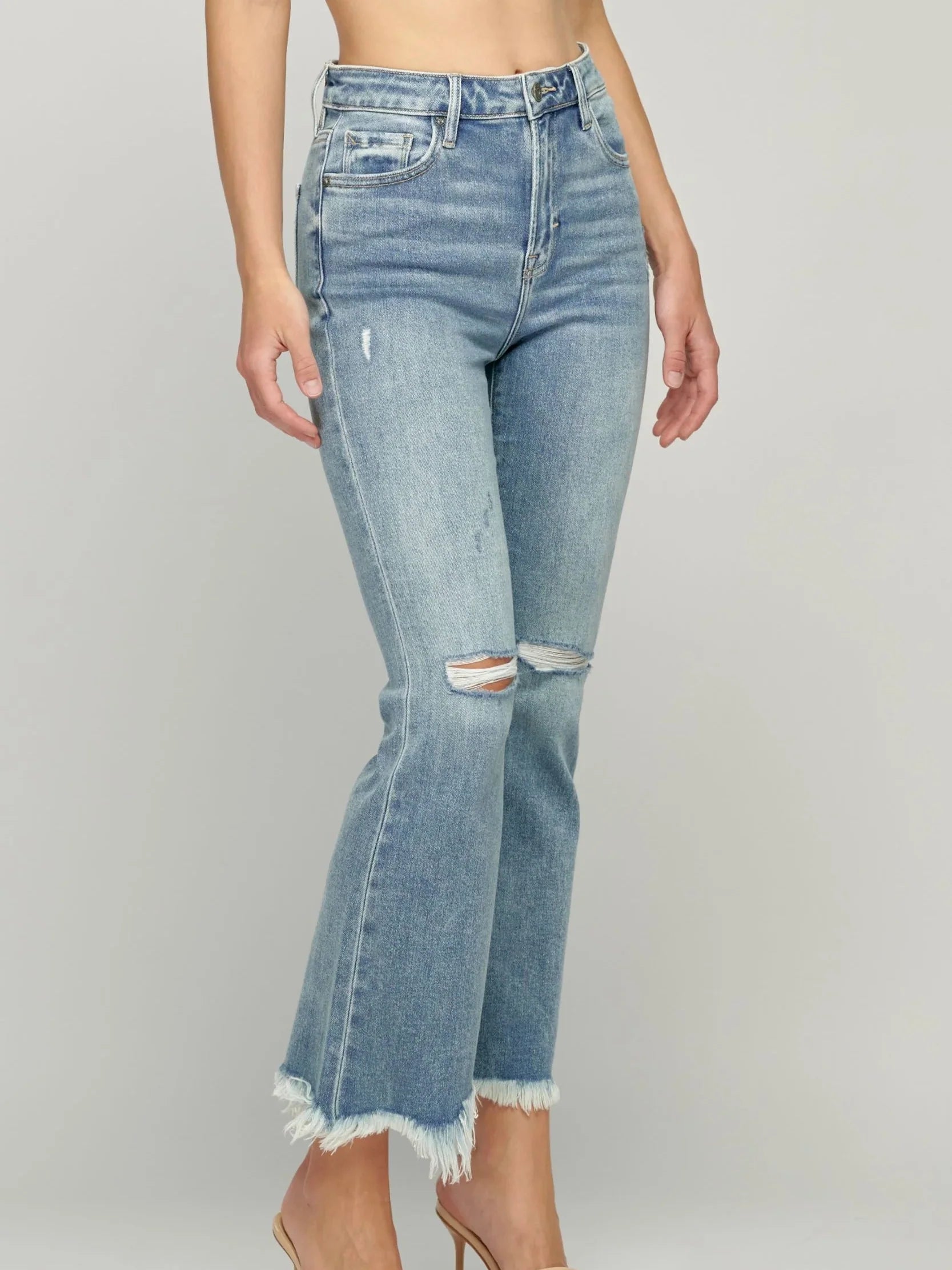Happi Jeans : High Waist Super Fray Crop Flare