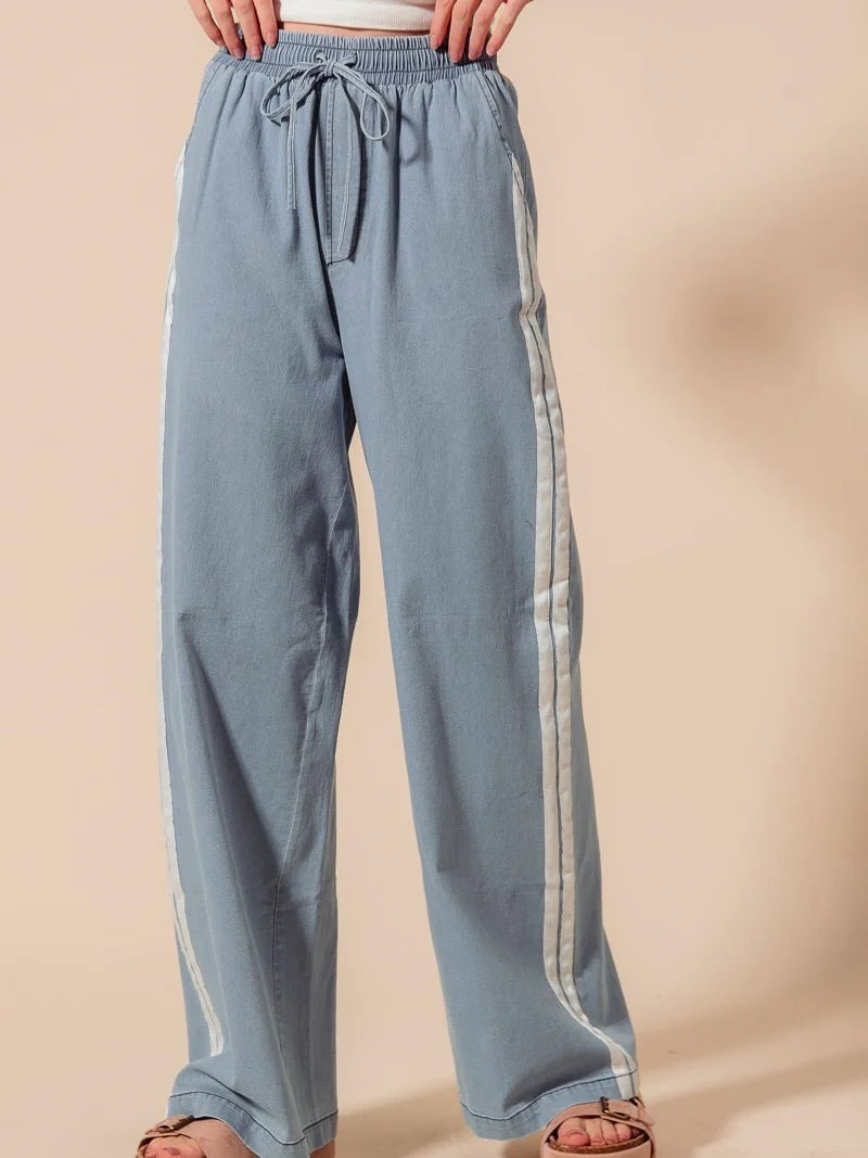 Mid Rise Denim Track Pants
