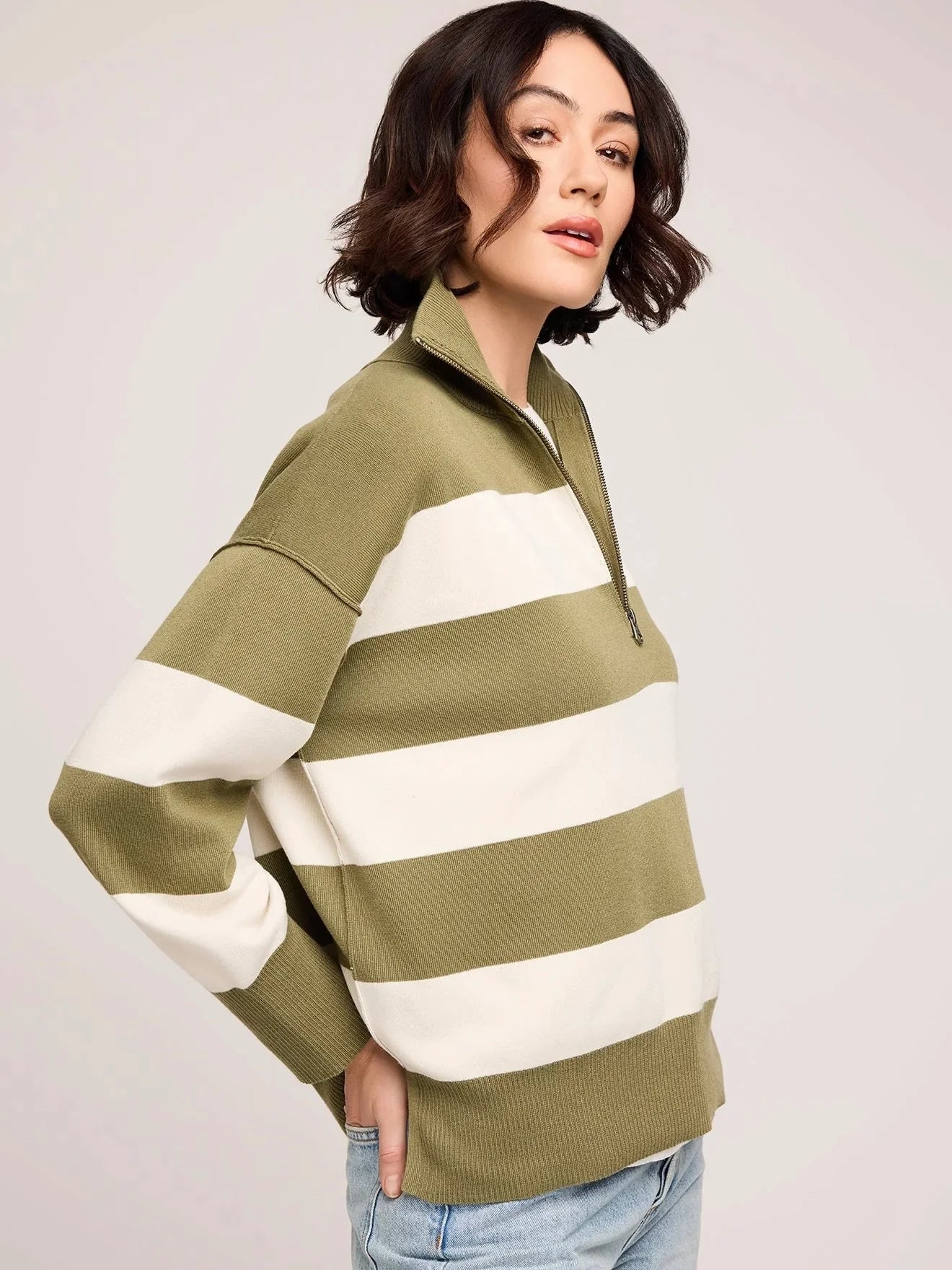Idris Stripe Quarter Zip Sweater