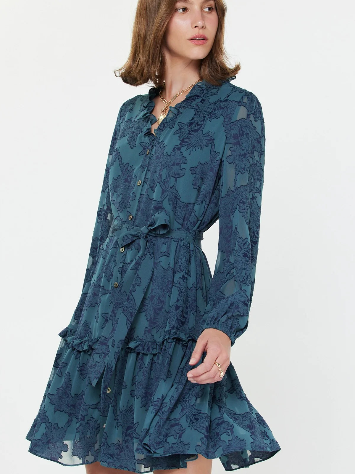 Rayna Ruffled Jacquard Mini Dress