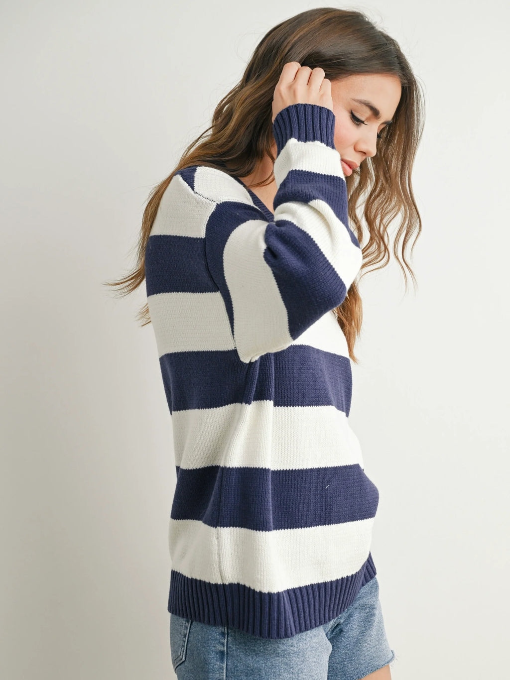 Wide Striped Polo Sweater