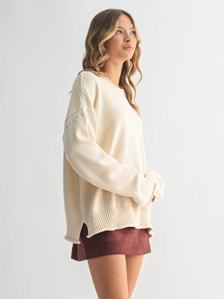 Studded Drop Shoulder Sweater