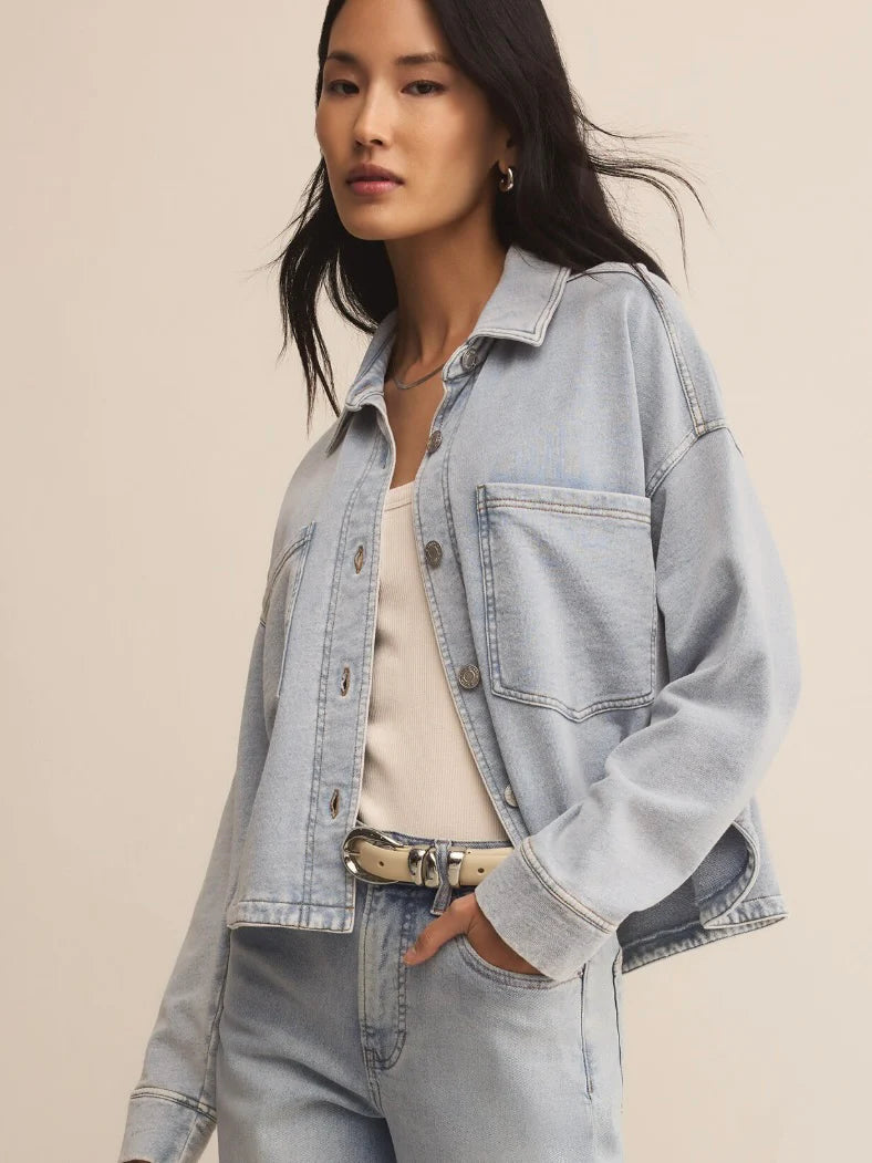 {Z Supply} All Day Cropped Knit Denim Jacket