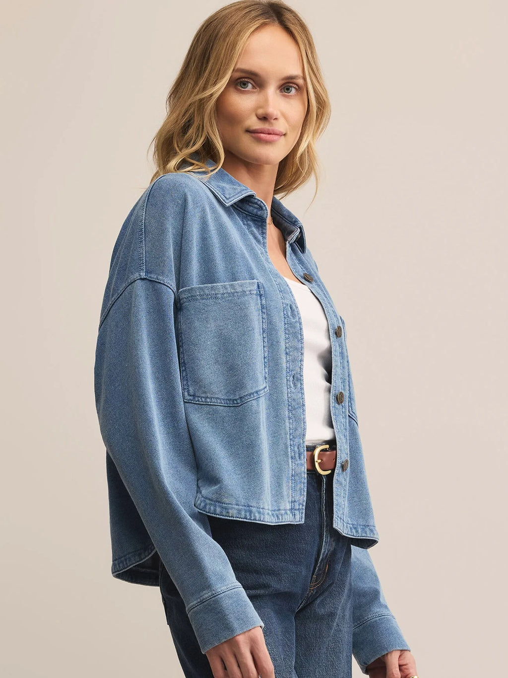 {Z Supply} All Day Cropped Knit Denim Jacket