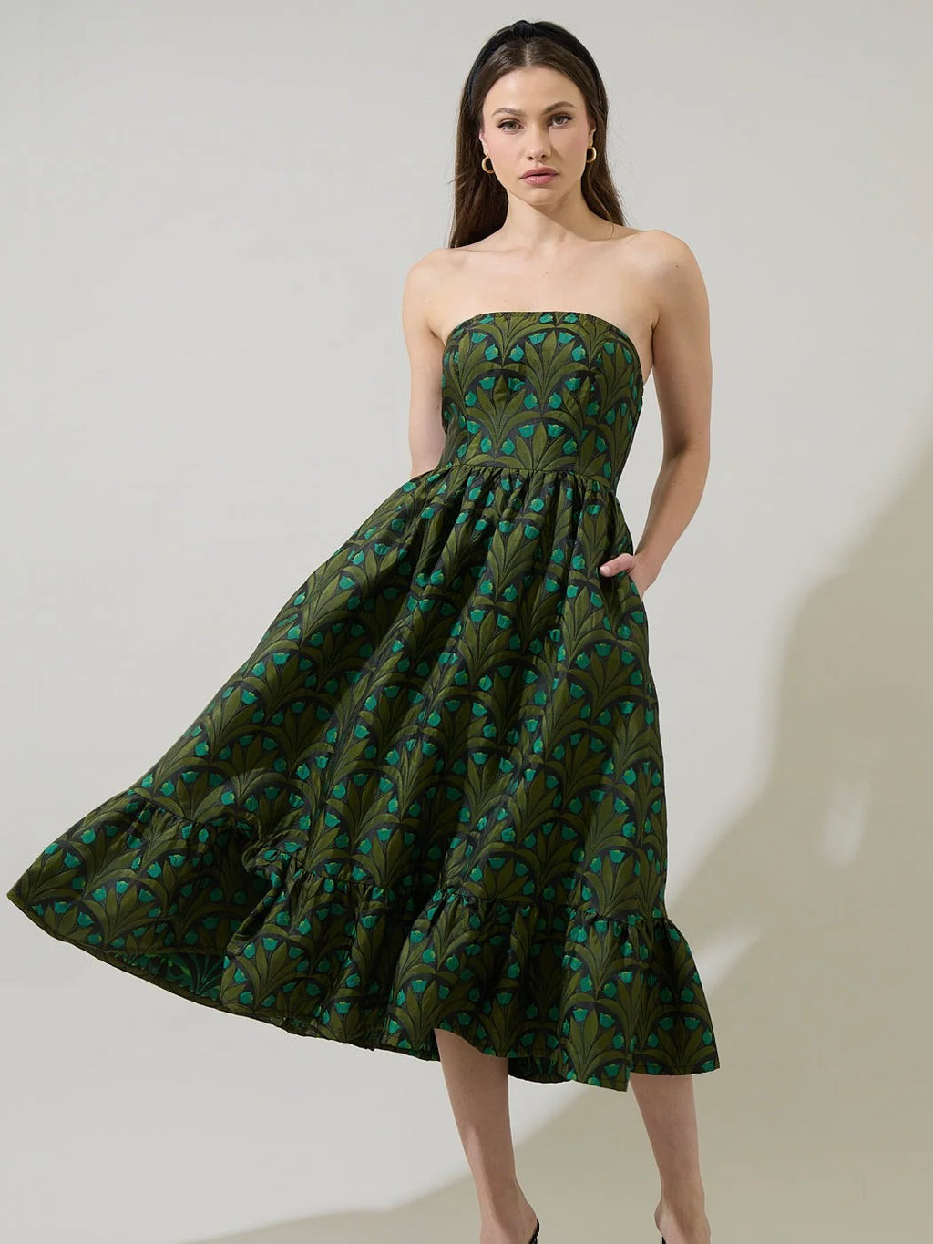 Aurra Floral Strapless Midi Dress