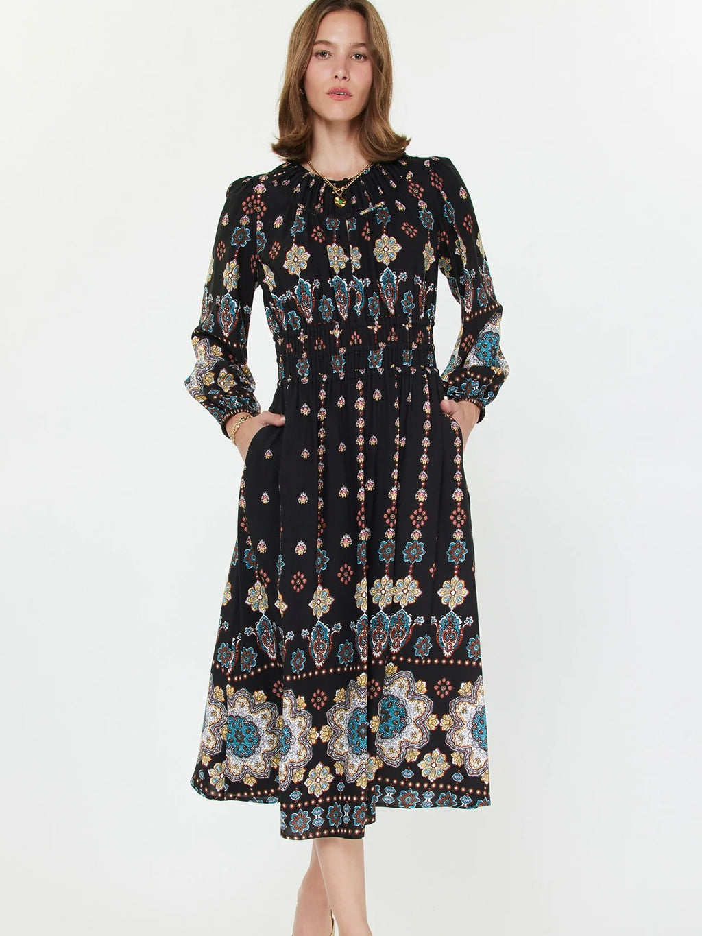 Capri Printed Long Sleeve Midi Dress
